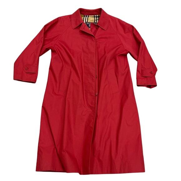 Vintage Burberrys’ Red Trench Coat with Nova Check Lining – Made in England - Picture 1 of 9